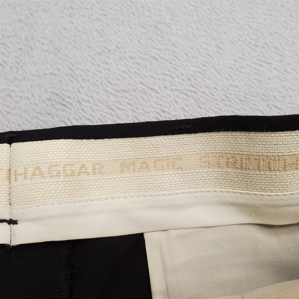 VTG Haggar Pants Mens 36x31 Black Magic Stretch Flat Front Wool Blend Dress